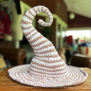 Striped Brown and White Crochet Hat